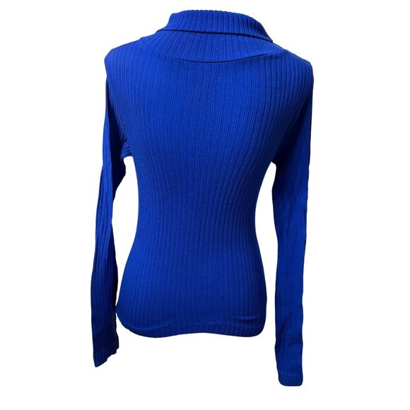 Ribbed Royal Blue Long Sleeve Turtleneck Sweater  One Size - Picture 3 of 13